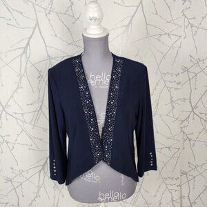 Joseph Ribkoff Navy Stretch Knit Rhinestone Cropped Cover Up